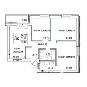 3-к квартира, строящийся дом, 77м2, 7/8 этаж