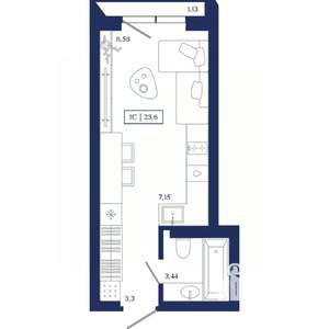 1-к квартира, вторичка, 24м2, 7/13 этаж