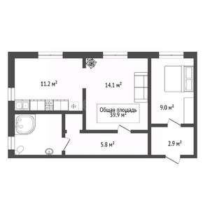 2-к квартира, вторичка, 40м2, 1/2 этаж