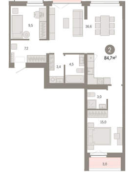 2-к квартира, вторичка, 85м2, 3/23 этаж