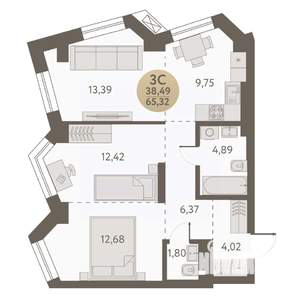 3-к квартира, вторичка, 65м2, 16/31 этаж