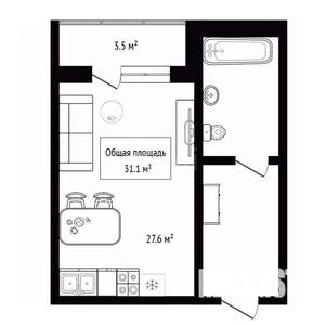 Студия квартира, вторичка, 31м2, 9/10 этаж