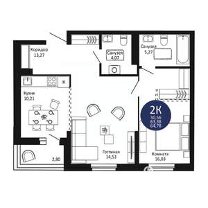 2-к квартира, вторичка, 65м2, 16/18 этаж