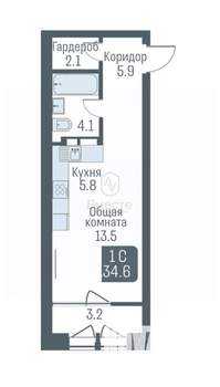 Студия квартира, сданный дом, 35м2, 5/8 этаж