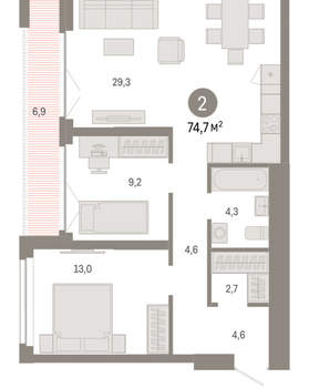 2-к квартира, вторичка, 75м2, 18/23 этаж