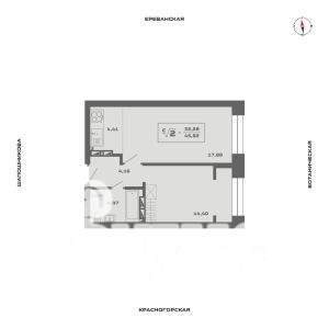 2-к квартира, строящийся дом, 46м2, 24/25 этаж