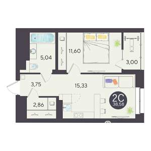 2-к квартира, вторичка, 39м2, 2/10 этаж