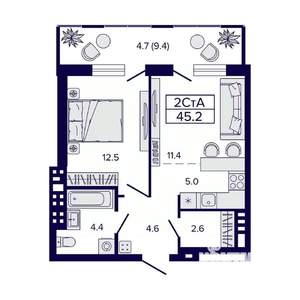 2-к квартира, вторичка, 45м2, 14/23 этаж