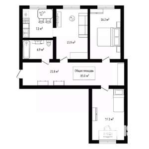 3-к квартира, вторичка, 85м2, 2/4 этаж