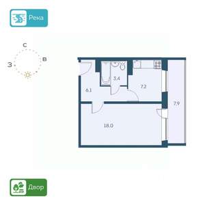 1-к квартира, строящийся дом, 39м2, 2/17 этаж