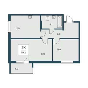2-к квартира, вторичка, 59м2, 11/17 этаж