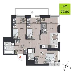 4-к квартира, вторичка, 75м2, 11/21 этаж