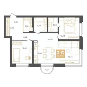 3-к квартира, строящийся дом, 81м2, 4/24 этаж