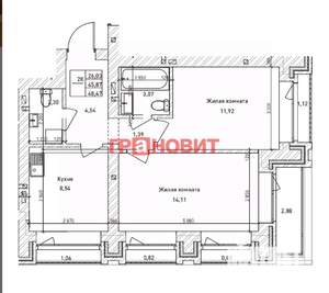 2-к квартира, вторичка, 46м2, 9/15 этаж