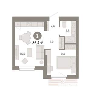 1-к квартира, вторичка, 36м2, 7/9 этаж