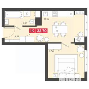 1-к квартира, вторичка, 34м2, 13/22 этаж