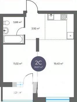 2-к квартира, вторичка, 40м2, 3/16 этаж