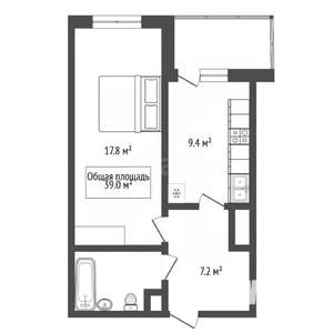 1-к квартира, вторичка, 39м2, 9/18 этаж