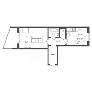 1-к квартира, вторичка, 38м2, 2/12 этаж