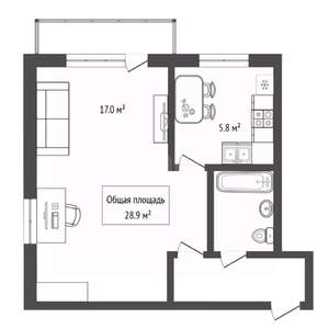 1-к квартира, вторичка, 29м2, 3/5 этаж