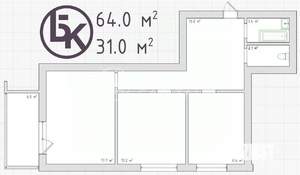 2-к квартира, вторичка, 64м2, 8/8 этаж