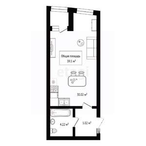 Студия квартира, вторичка, 40м2, 15/26 этаж