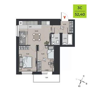 3-к квартира, вторичка, 54м2, 10/21 этаж
