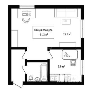 1-к квартира, вторичка, 31м2, 1/4 этаж