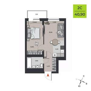2-к квартира, вторичка, 42м2, 2/21 этаж