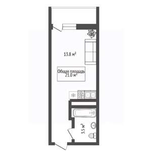 Студия квартира, вторичка, 21м2, 13/17 этаж