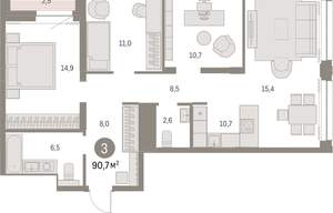 3-к квартира, вторичка, 90м2, 20/30 этаж
