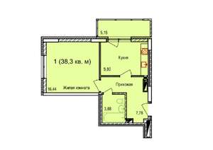 1-к квартира, строящийся дом, 38м2, 7/17 этаж
