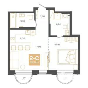 2-к квартира, вторичка, 55м2, 16/24 этаж