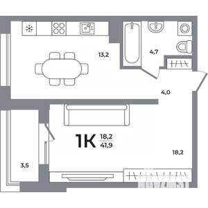 1-к квартира, вторичка, 41м2, 10/17 этаж