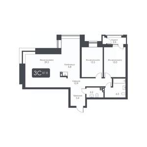 3-к квартира, строящийся дом, 88м2, 4/30 этаж