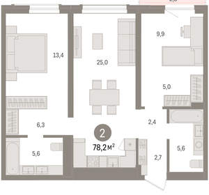 2-к квартира, вторичка, 78м2, 5/15 этаж
