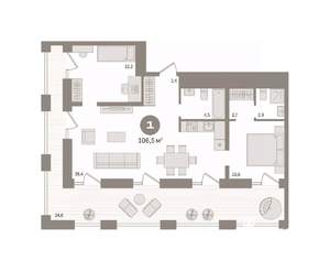 2-к квартира, вторичка, 107м2, 29/30 этаж