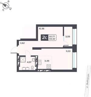 2-к квартира, вторичка, 34м2, 17/25 этаж
