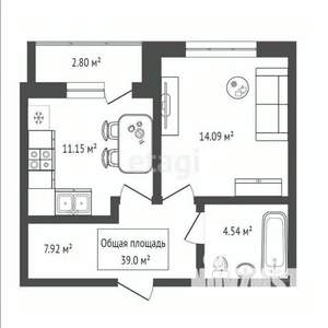 1-к квартира, вторичка, 41м2, 8/12 этаж