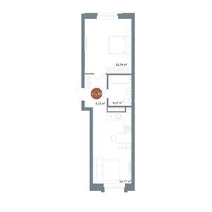 1-к квартира, вторичка, 41м2, 4/9 этаж