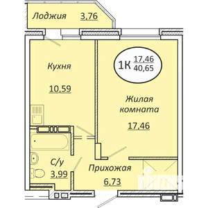 1-к квартира, вторичка, 41м2, 23/25 этаж
