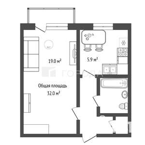 1-к квартира, вторичка, 32м2, 8/9 этаж