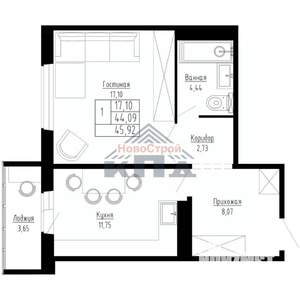1-к квартира, строящийся дом, 46м2, 15/15 этаж