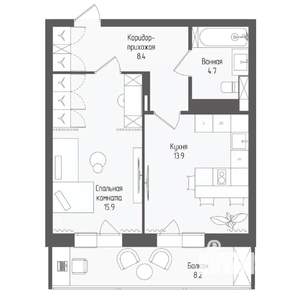 1-к квартира, вторичка, 45м2, 13/18 этаж