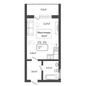 1-к квартира, вторичка, 28м2, 9/13 этаж