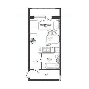 Студия квартира, вторичка, 33м2, 5/17 этаж