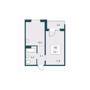 1-к квартира, вторичка, 43м2, 1/17 этаж