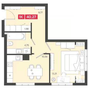 1-к квартира, вторичка, 40м2, 12/22 этаж